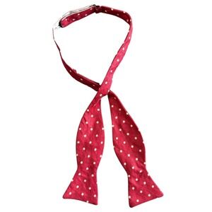 Ben Silver Silk Polka Dot Bow Tie Mens Red Charleston London 2.5"